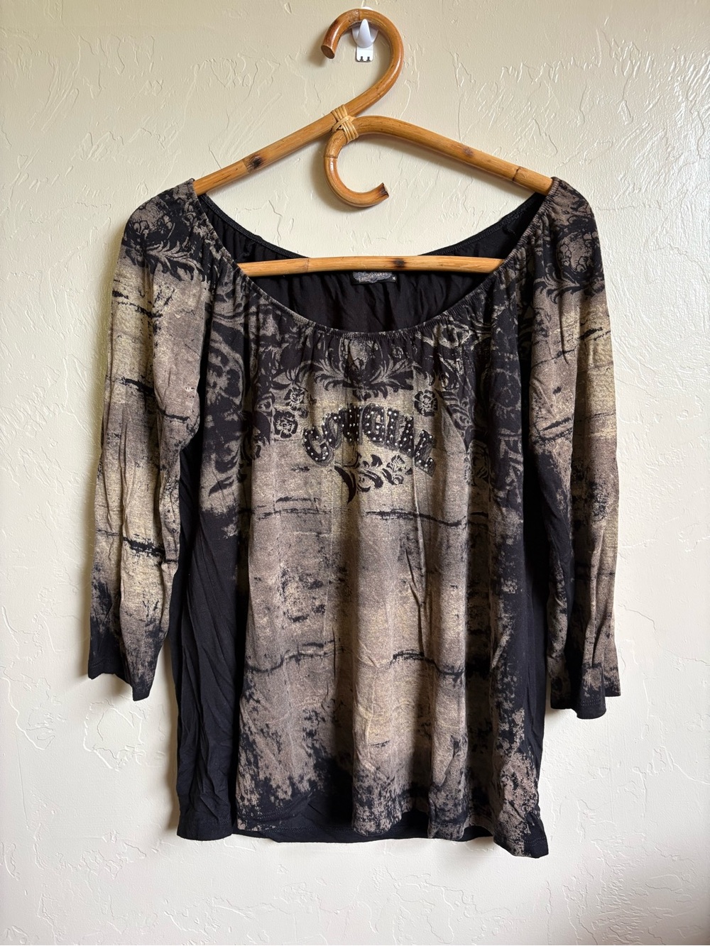 2000s Vanilla Sugar Cowgirl Embellished Boho Western Style Flowy Black Brown Top
